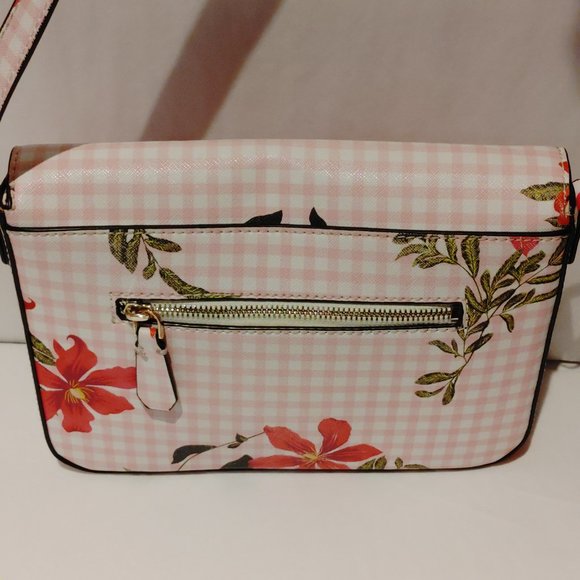 GUESS Crossbody Purse Pink Gingham Pattern Floral 1981 Handbag - Picture 4 of 12